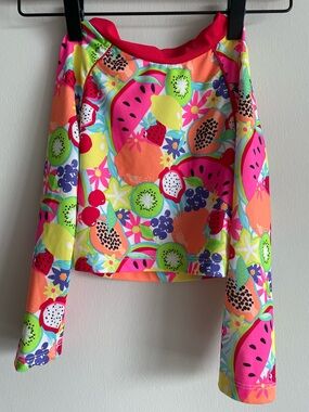 Penelope Mack rashguard long sleeve swimsuit top bright multicolor fruit print 5